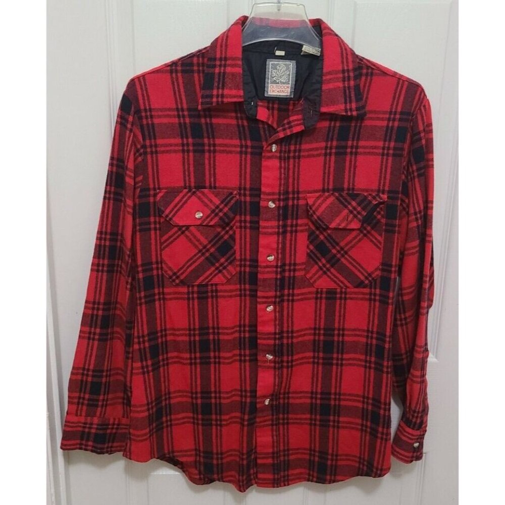 Vtg Outdoor Exchange Men’s L/S Button Up Flannel Shirt Red Plaid Lumberjack Sz M